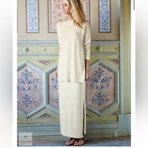 Peruvian Connection Cream Long Sleeve Knit Top and Maxi Skirt Set